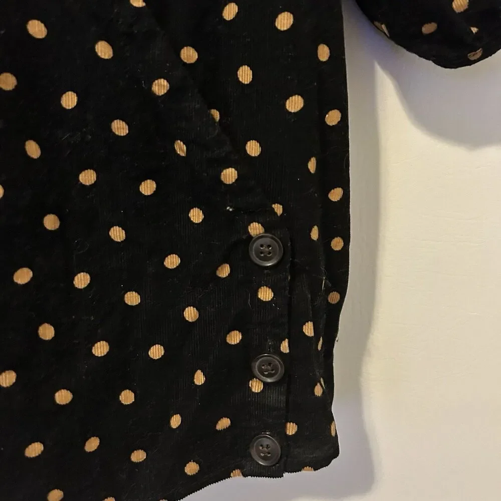 Madewell Top Womens Size XXS Corduroy Puff Sleeve Black Tan Polka Dot Romantic